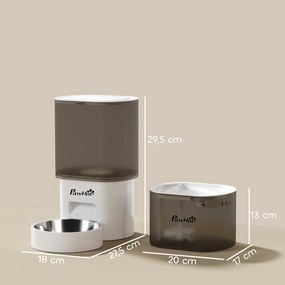 Conjunto de Comedouro Automático e Bebedouro Silencioso para Cães e Gatos com Controlo por App (1-10 Refeições por Dia) Branco