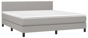 Cama box spring c/ colchão e LED 180x200 cm tecido cinza-claro