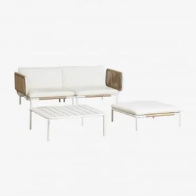 Conjunto De Jardim Com Sofá Modular De 2 Peças Com 2 Módulos De Canto, Mesa De Centro E Puff Em Aço Roubly Beige De Amêndoa - Sklum