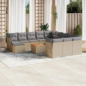 13 pcs conjunto de sofás p/ jardim com almofadões vime PE bege