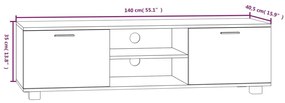 Móvel de TV 140x40,5x35 cm derivados de madeira cinzento sonoma