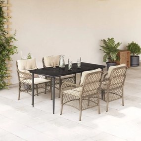 5 pcs conjunto de jantar p/ jardim com almofadões vime PE bege