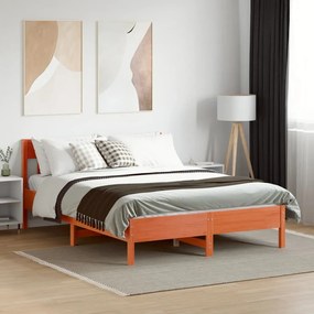 Cama sem colchão 140x200 cm madeira pinho maciça castanho-mel