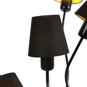 Candeeiro de pé design preto 5 luzes com abajur de fixação - Wimme Design