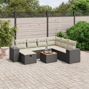 8 pcs conjunto sofás de jardim com almofadões vime PE preto