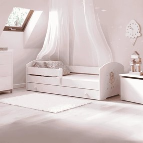 Cama infantil branca Luk fada 160x80 com gaveta - colchão e estrado incluído
