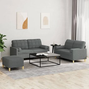 3201299 vidaXL 3 pcs conjunto de sofás com almofadas tecido cinzento-escuro
