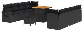 vidaXL Conjunto de Sofá de Jardim com almofada 11 pcs Preto vime PE
