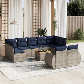 vidaXL 10 pcs conjunto sofás p/ jardim c/ almofadões vime PE cinzento