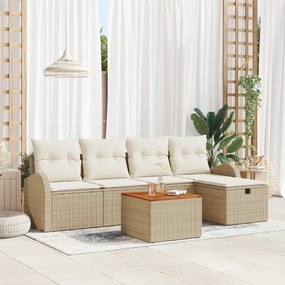 Conjunto Sofá Jardim 6 Peças com Almofadas Bege de Rattan Polímero