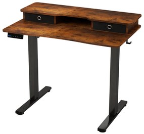 Mesa elétrica para sentar e levantar 100x60 cm com 2 gavetas, suporte para monitor ajustável em altura, prateleira de armazenamento, branca
