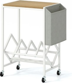 Suporte para gira-discos com armazenamento 49,5 x 30 x 64 cm para discos de vinil e revistas com rodas natural