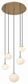 Candeeiro suspenso Art Deco dourado com vidro opalino 5-luzes - Yani Art Deco