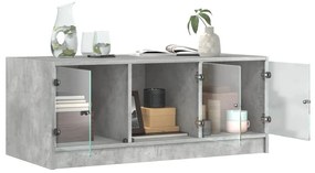 Mesa de centro c/ portas de vidro 102x50x42 cm cinza cimento