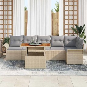 Conjunto de Jantar de Jardim 7 Peças com Almofadas Beje em Rattan e Po