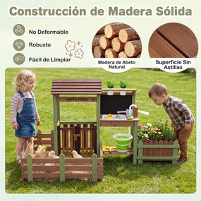 Quinta Infantil de Madeira 2 em 1, 165 x 69 x 89 cm, com Floreira Elevada, Multicolor