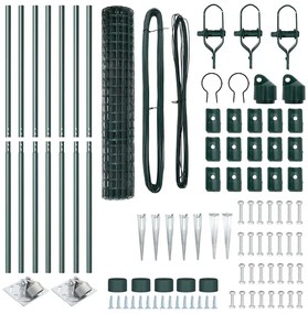Cerca Euro com 7 postes de espeto 1.6x10 m, em aço galvanizado verde