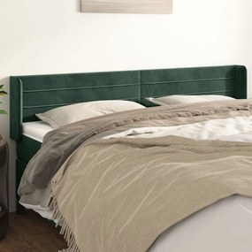 Cabeceira de cama c/ abas veludo 203x16x78/88cm verde-escuro