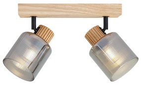 Foco moderno madeira com vidro fumê 2-luzes giratório e inclinável - Gracy Moderno