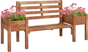 Outsunny Banco de jardim, banco, incl. jardineiras, madeira, 184 cm x 59 cm x 95 cm, Castanho | Aosom Portugal