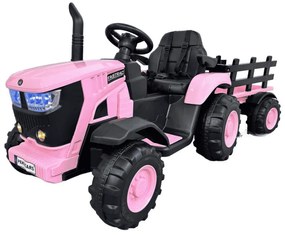 Trator Eléctrico para Crianças 4200 12V 2.4G, com Reboque  Rodas de borracha anti-furos e Assento em pele sintética Rosa