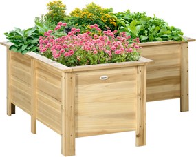 Floreira Elevada de Madeira Floreira Exterior em Forma de L com Forro Não Tecido Horta Urbana 120x120x50 cm Madeira