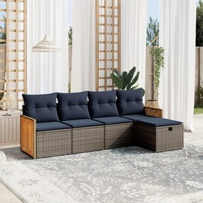 vidaXL 5 pcs conjunto sofás p/ jardim c/ almofadões vime PE cinzento