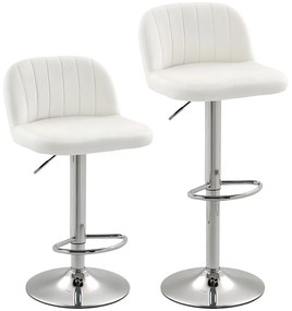 Conjunto de 2 Bancos de Bar com Altura Ajustável Assento Giratório e Apoio para os Pés 43x45x81-101 cm Creme