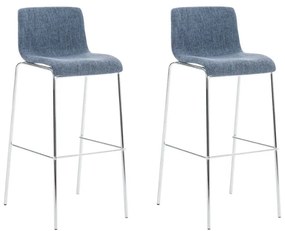 Conjunto de 2 bancos de bar Hoover em tecido e com estrutura cromada 43 x 100 x 48 cm Azul