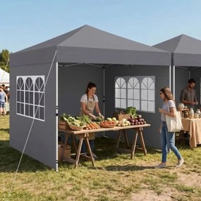Tenda Dobrável para Exterior, 300 x 300 x 284 cm, Paredes Laterais Removíveis, Cinzento