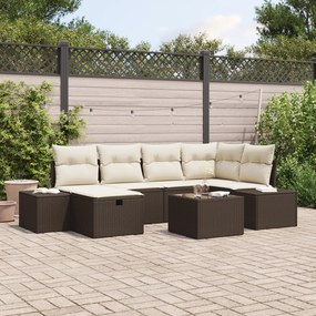 Conjunto de Sofá de Jardim de 7 Peças com Almofadas Marrom Rattan Poly