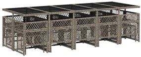15 pcs conjunto jantar p/ jardim c/ almofadões vime PE cinzento