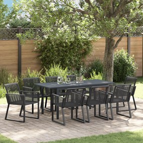 vidaXL Conjunto de Jantar de Jardim de 6 Peças em Aço Preto e Rattan Poly