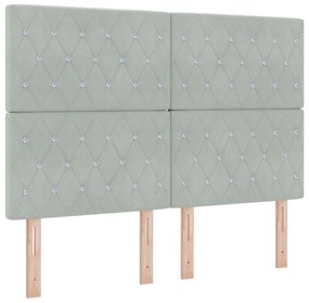 Cabeceira com Botões de Cristal Tufted Cinza Claro 140 cm de Veludo