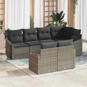 vidaXL Conjunto de Jantar de Jardim de 7 peças com Almofadas Cinza Poli Rattan