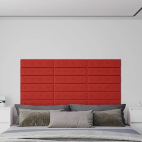 Painel parede 12 pcs 60x15 cm couro art. 1,08 m² vermelho tinto