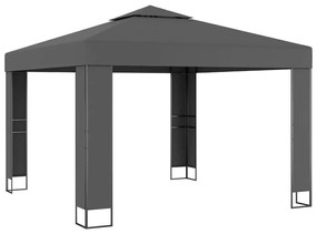 Gazebo com toldo duplo e cordões de luzes LED 3x3 m antracite