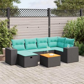 vidaXL 7 pcs conjunto de sofás p/ jardim c/ almofadões vime PE preto