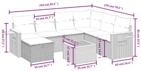 8 pcs conjunto sofás de jardim com almofadões vime PE preto