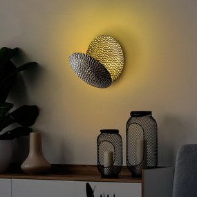 Lâmpada de Parede Yosma - Preto e Dourado - 21cm x 21cm x 15cm