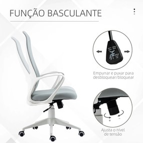 Cadeira de Escritório Ergonómica com Altura Ajustável Função de Inclinação e Encosto Alto 62x56x110-119,5 cm Cinza