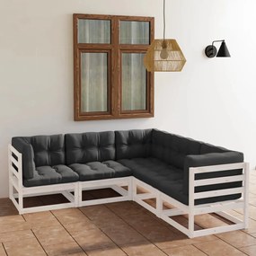 vidaXL 5 pcs conjunto lounge de jardim c/ almofadões pinho maciço