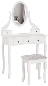 HOMCOM Toucador de Maquilhagem com Banco MDF e Madeira Maciça 80x40x140cm Branco