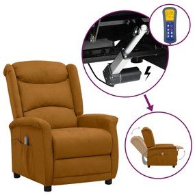 vidaXL Poltrona de massagens elevatória tecido de microfibra castanho