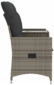Sofá de jardim reclinável 2 lugares com mesa vime PE cinzento