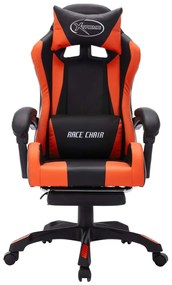 Cadeira estilo corrida luzes LED RGB couro artif. laranja/preto