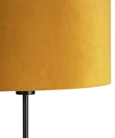 Candeeiro de pé preto com tom de veludo amarelo ocre com ouro 35 cm - Parte Country / Rústico
