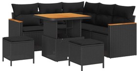 vidaXL Conjunto de Sofá de Jardim 8 pcs Preto Rattan Sintético