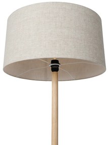 Candeeiro de pé rústico em madeira com abajur castanho claro - Mels