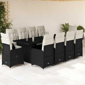 vidaXL 11 pcs conjunto de bistrô p/ jardim c/ almofadões vime PE preto